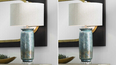Pair Olesya Modern Swirl Textured Glass 30" Table Lamps Uttermost 27919