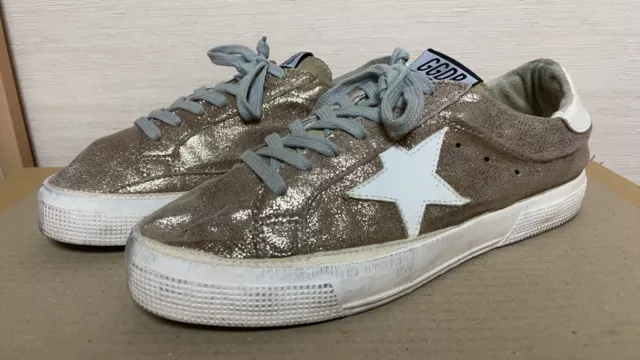 GOLDEN GOOSE MAY 39 Women's Low Top Sneakers Sparkling Gold with Star GGDB