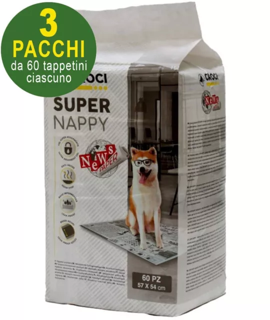 180 Tappetini igienici per cani SuperNappy Carbone Attivo 57x54 cm - 6  pacchi da 30 pezzi cad.