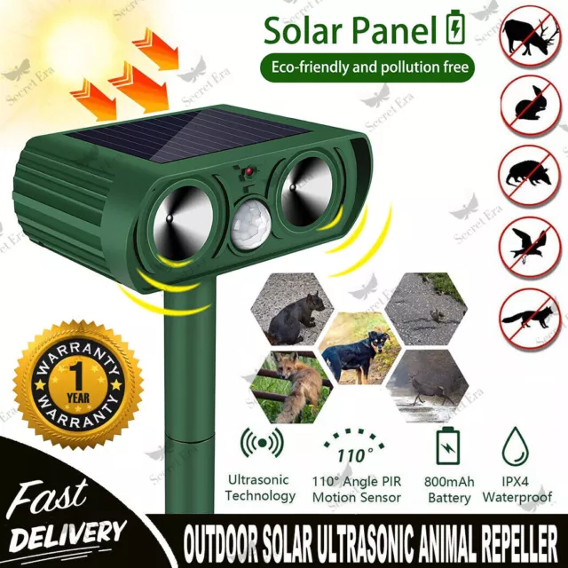 Solar Ultrasonic Garden Deterrent Repeller Animal Bird Cat Scarer Pest Fox Dog