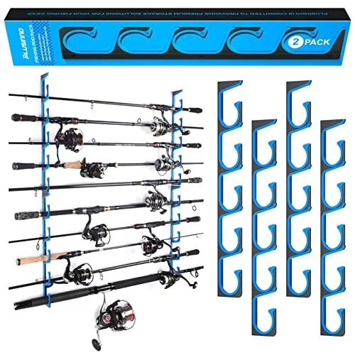 Garage Wall Fishing Rod Holders: H5 Horizontal, 2 Pack