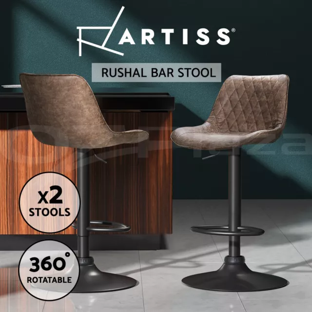 Artiss 2x Bar Stools Kitchen Counter Stool Gas Lift Vintage Leather Brown