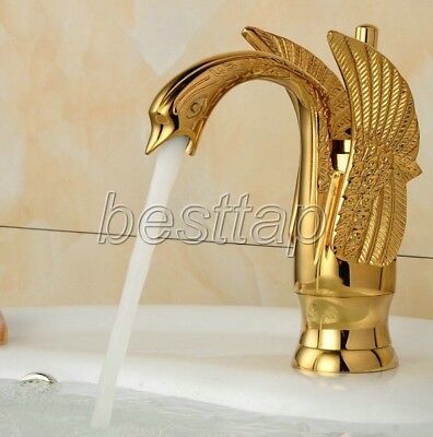 Luxury Gold Color Brass Animal Swan Style Bathroom Basin Mixer Tap Faucet sgf009