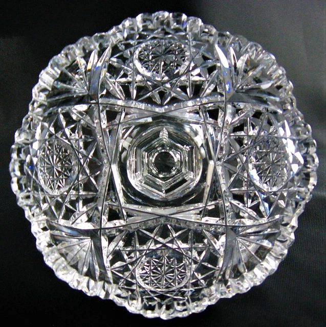 Small 5" American Brilliant Period Cut Glass COMPOTE Hobstar & Fan Antique ABP