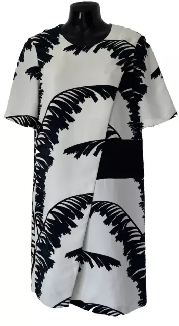 Whistles Navy / Black / White Palm Leaf Print Overlay Shift Dress Size 8