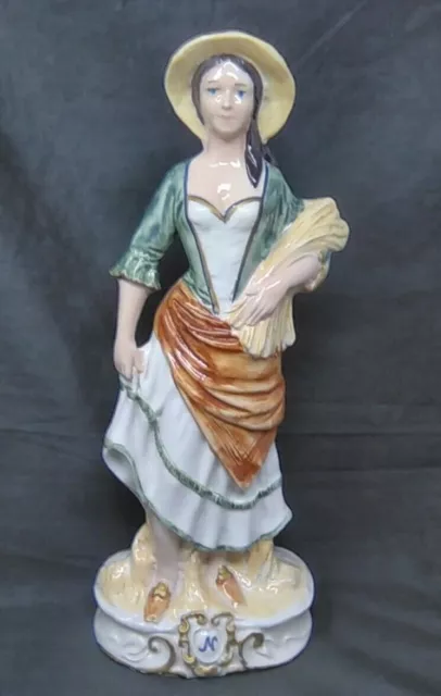 VINTAGE Capodimonte Style Lady w / bundle of wheat FIGURINE 12.5"