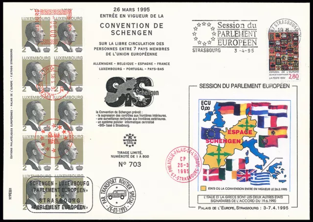 PE301: FDC Parlement européen "Entrée en vigueur CONVENTION DE SCHENGEN 1995"