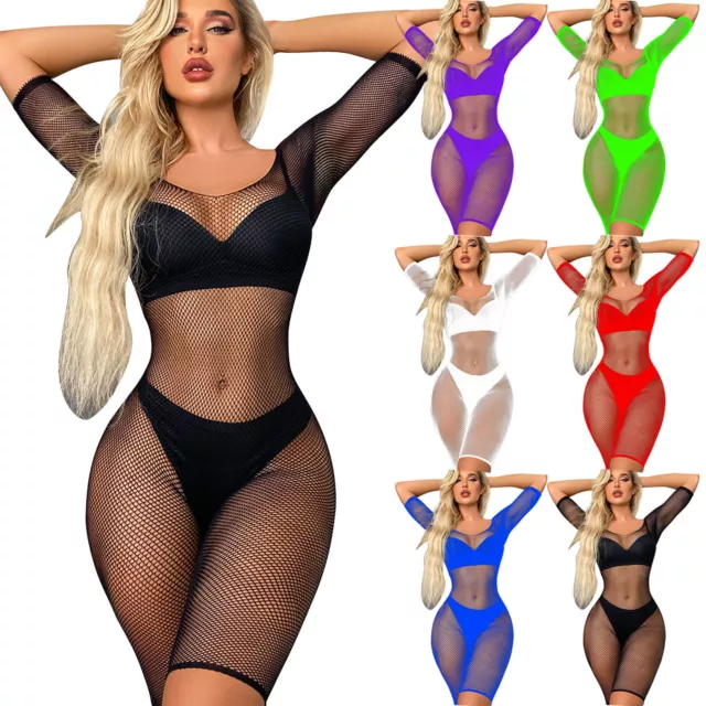 Womens Sexy Fishnet Lingerie Underwear Babydoll Bodysuit Stretchy Mini Dress