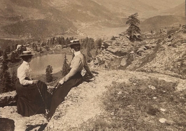 Schweiz Hohe Engadin Tal Deux -frauen Mode 1901 Foto Stereo Vintage