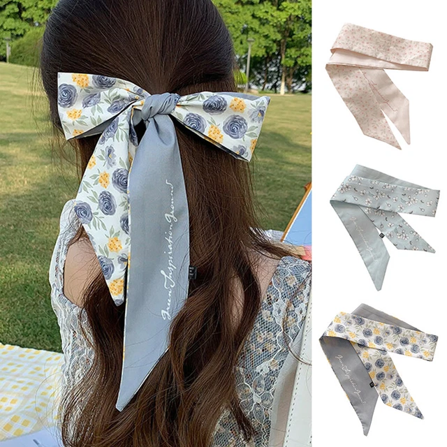 Fascia per capelli con stampa floreale seta sciarpa fiocco lungo fascia per capelli bandana ┛