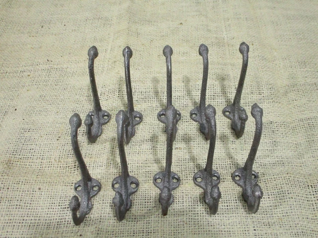 10 Coat Hooks Hat Entry Way Hall Tree Keys Storage Organization Raw Cast Iron 4