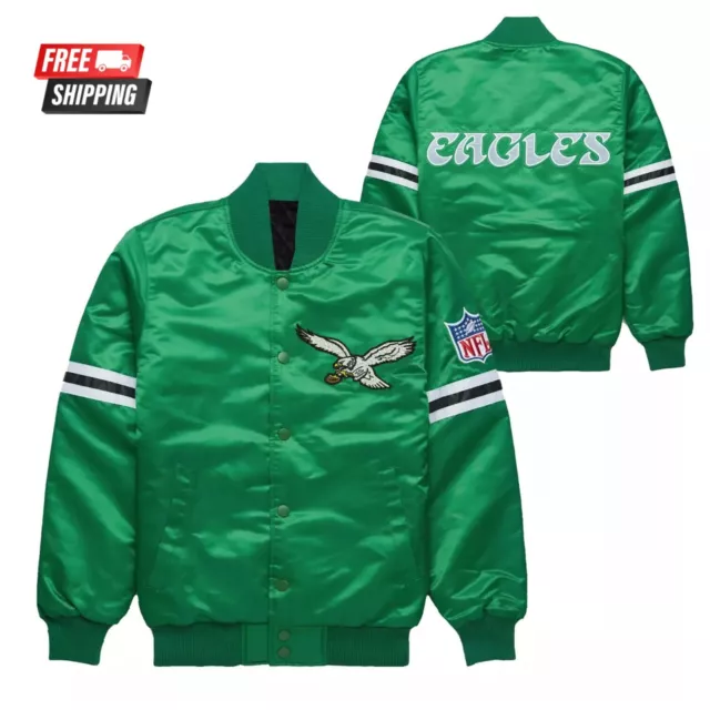 NLF Philadelphia Eagles Kelly Green Satin Bomber Style Letterman Varsity Jacket