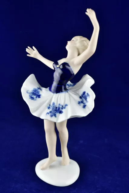 🩰WALLENDORF PORCELAIN COBALT BLUE FIGURINE Dancer Ballerina GERMANY  Vintage 3