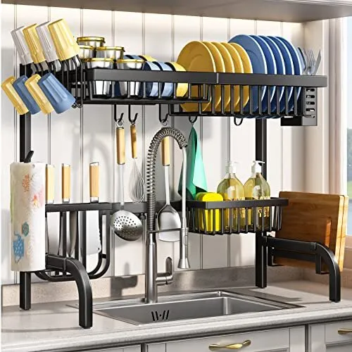 Over The Sink Dish Drying Rack Adjustable 25.5 to 33.5 inch 2 Tier Dish Dryin...