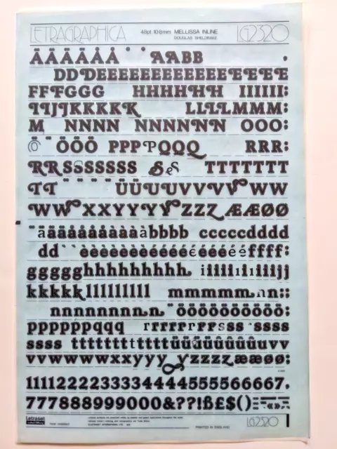 Letraset Letragraphica 48pt Mellissa Inline Font Black Dry Transfer Rub On Sheet 3