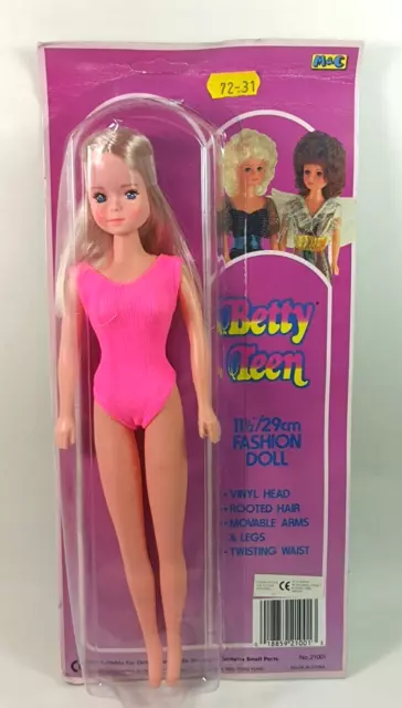 Vintage 1990s M&C Betty Teen Blonde w/ pink swimsuit doll, NOS Barbie