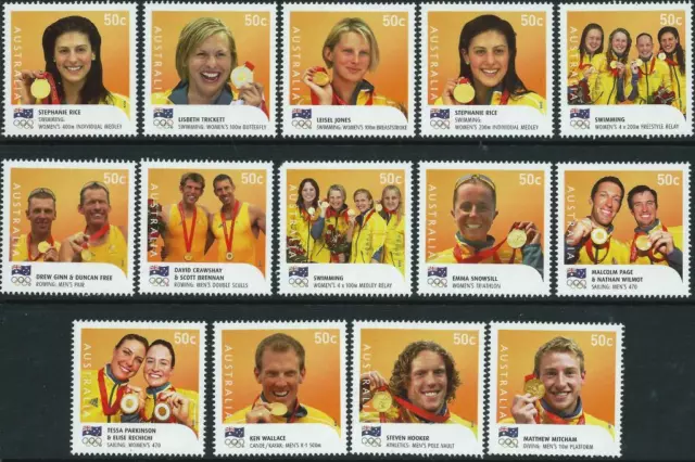 AUSTRALIA -  2008 'BEIJING OLYMPIC GOLD MEDAL WINNERS' Set of 14 MNH [D3747]