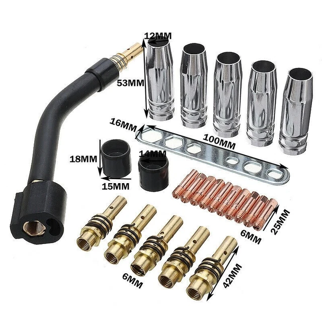 Kit Torcia di Saldatura 24pz/Set Contatti per Binzel 15AK Porta Ugello Gas M6