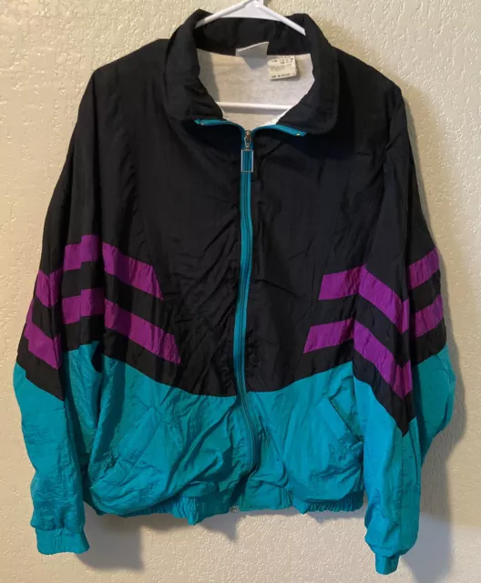 Vintage McGregor Windbreaker Jacket Turquoise Purple Black Zip Up Lined Size XL