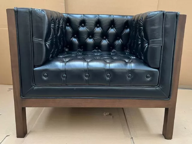 Casa Padrino Luxus Chesterfield Leder Sessel Schwarz / Braun Echtleder Möbel