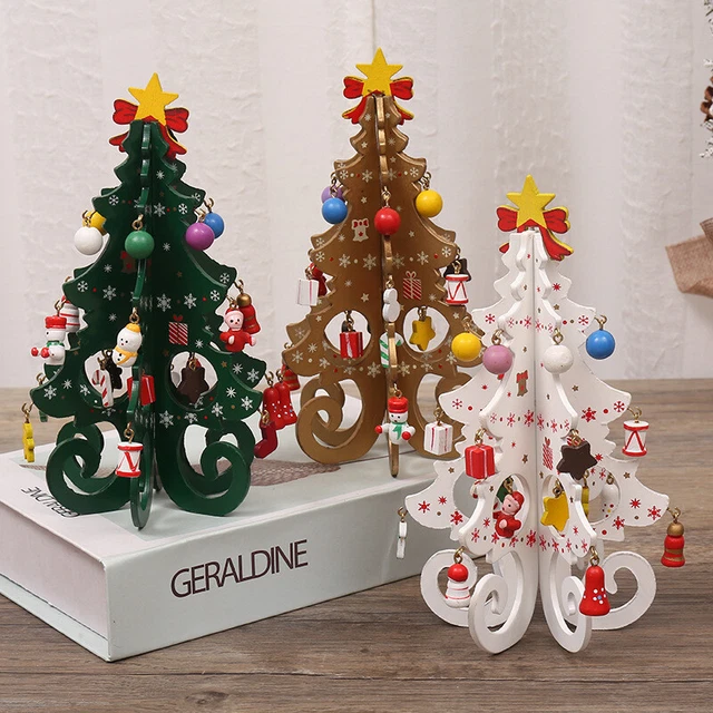 Decoraciones estéreo de madera hechas a mano árbol de Navidad para niños Orname'Z8