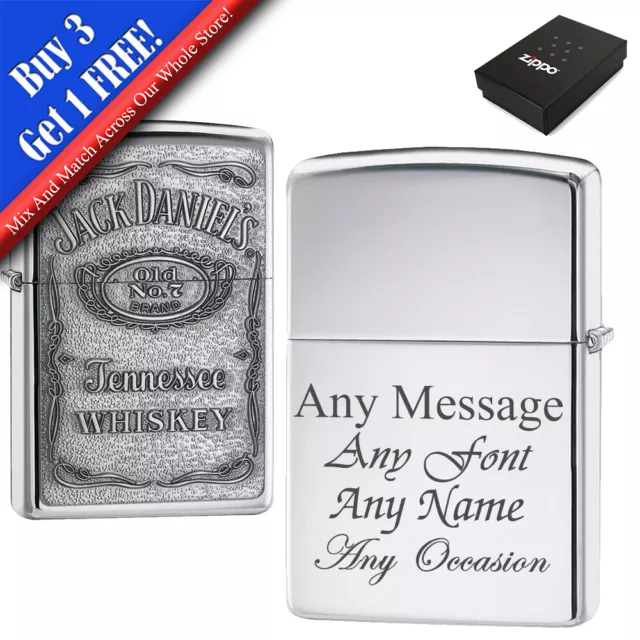 Personalised Engraved Polished Chrome Jack Daniels Zippo, Official Zippo lighter