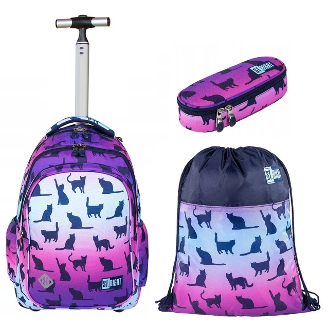 St.Right Gatto Night Set Zaino Trolley Scuola, Astuccio, Sacca Ragazza Bambina