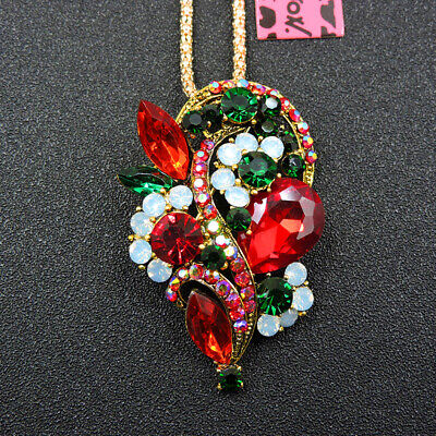 New Women's Bling Red Crystal Flower Pendant Betsey Johnson Long Necklace
