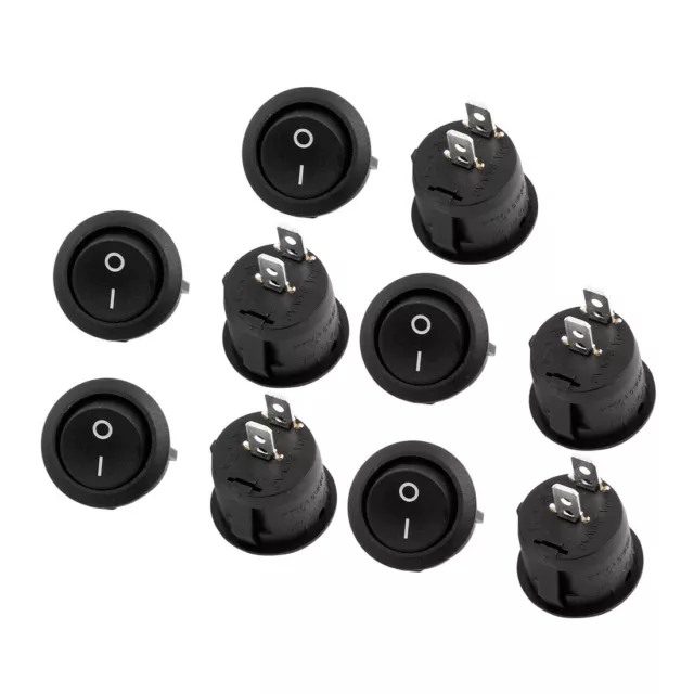 10Pcs Rond Bouton 2 Pin SPST On/Off Bascule Commutateur AC 125V/10A 250V/6A Noir