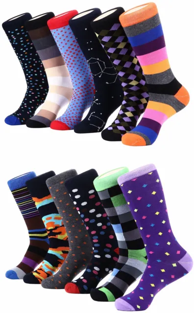 Men's Dress Socks Colorful Funky Fashion Patterned Socks 12 Pack Size 13-15