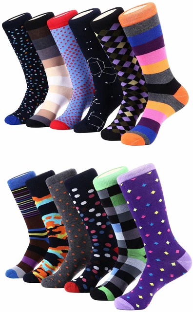 Men's Dress Socks Colorful Funky Fashion Patterned Socks 12 Pack Size 13-15