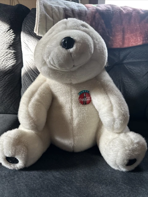 Vintage COCA COLA POLAR TEDDY BEAR with PLASTIC COKE BUTTON Plush 1993 18”