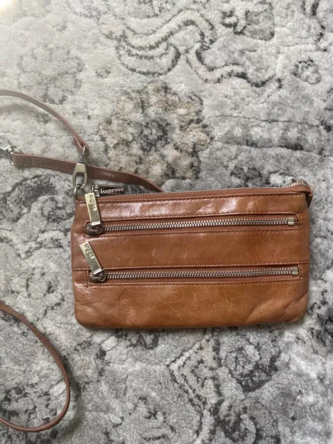 Brown HOBO Crossbody Wristlet Double Zip Front
