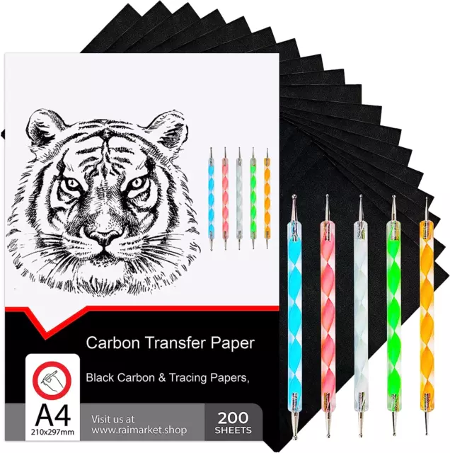 Lot De 200 Feuilles De Papier Carbone Noir Pour Le Traçage Sur Tissu,Papier Carb