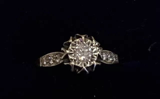 Antique vintage style 9ct gold diamond solitaire engagement ring Valentine