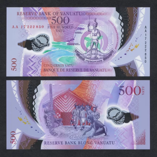 2017 Vanuatu 500 Vatu Polymer P-18 Unc+ + + + + + + + +Melanesian Chief Dancers