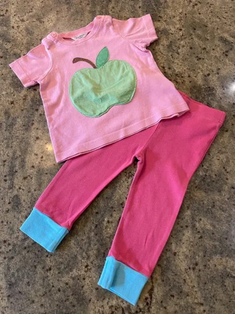 BABY BODEN/JOULES T-shirt rosa mela/set jogger rosa bambina età 9-12 Mths