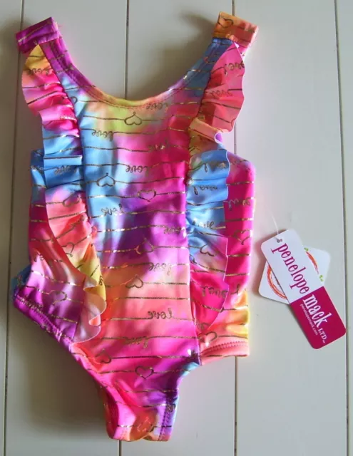 Girls Penelope Mack 1 Pc Love Heart Fully Lined Swimsuit Sz 12M