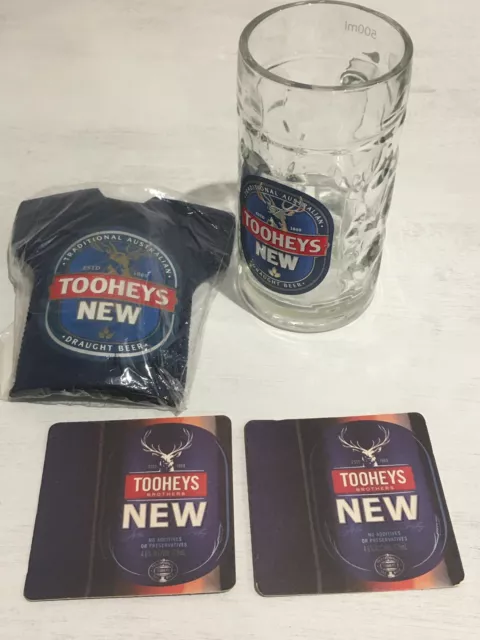 Tooheys New Beer stein glass cooler stubby holder 2x Cardboard Coasters