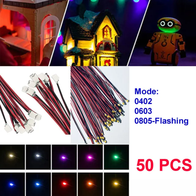 50 PCS Micro SMD LED 0402 0603 0805 Pre-Soldered Light Wired 3V Model Railway