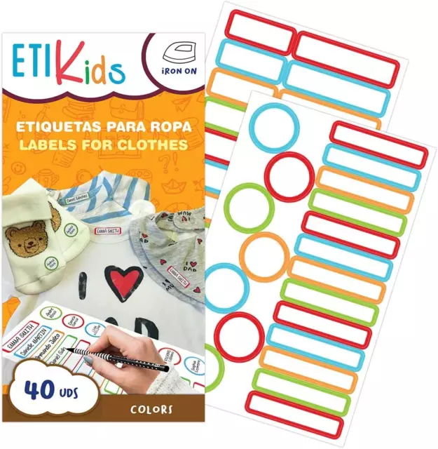 ETIKIDS 40 Clothing Labels School and the Nursery School. Writable Fabric Labels