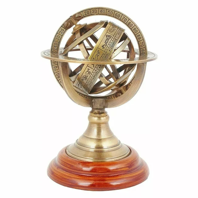 Ancienne sphère armillaire 18 sur socle en bois pour une élégante