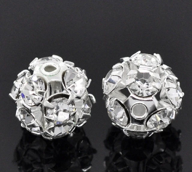 10MM Clear Rhinestone Crystal Diamante Silver Plated Round Ball Spacer Beads