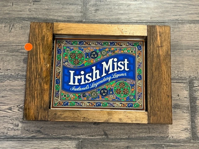 Irish Mist Irelands Legendary Liquor Framed Mirror Bar Sign Vintage RARE 1983