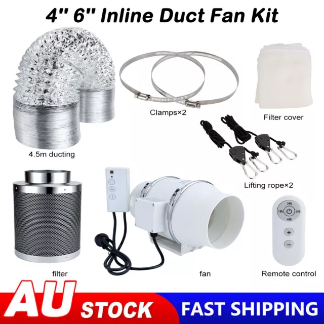 4" 6" Hydroponics Grow Tent Kit Ventilation Inline Fan Carbon Filter Duct System