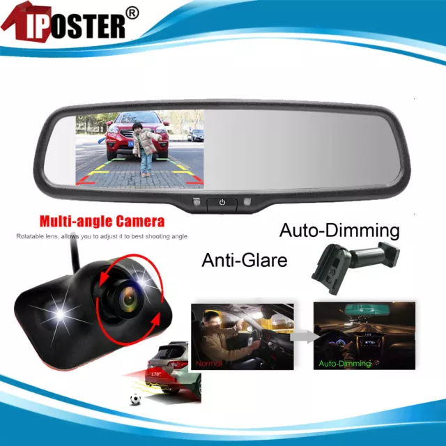 4.3" Car Rear View Mirror Monitor+Bracket+170° Night Vision Reversing Camera Kit