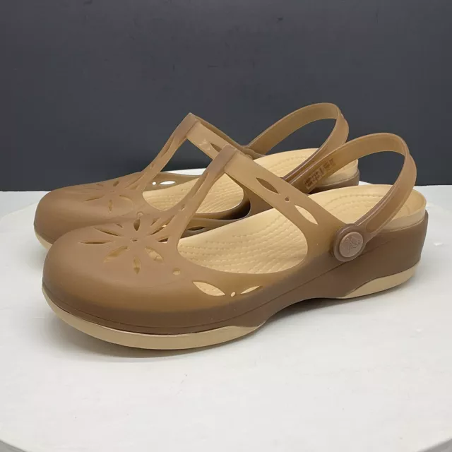 Crocs Shoes Womens 6 Carlie Cutout Mary Jane Jelly Brown Clogs Wedge 202455