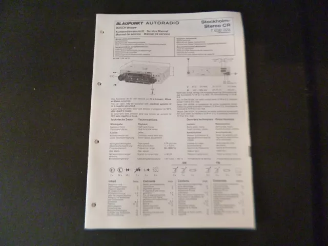 Original Service Manual Schaltplan Blaupunkt Stockholm Stereo CR