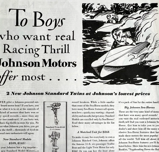 1931 Johnson Motors Advertisement Antique Sea Horses Boats Nautical Ephemera