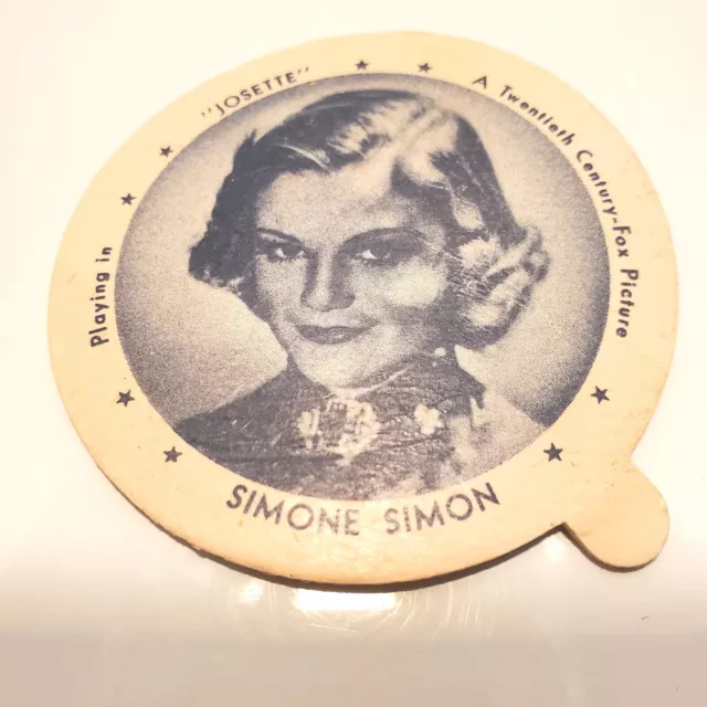 Simone Simon "Josette" 1930s 1940s Dixies Ice Cream Lid Top Cover Movie Star